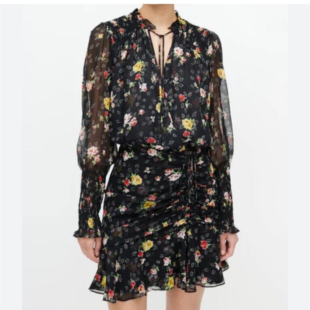 Veronica Beard Black Silk Floral Armenia Ruched Dress